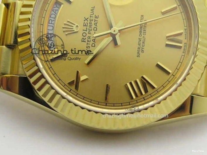 MiroTime 0219 DayDate 40mm BP-Maker 228238 YG Wrapped Gold Roman Dial (Fluted Bezel) On YG Bracelet ETA Attractive 3848